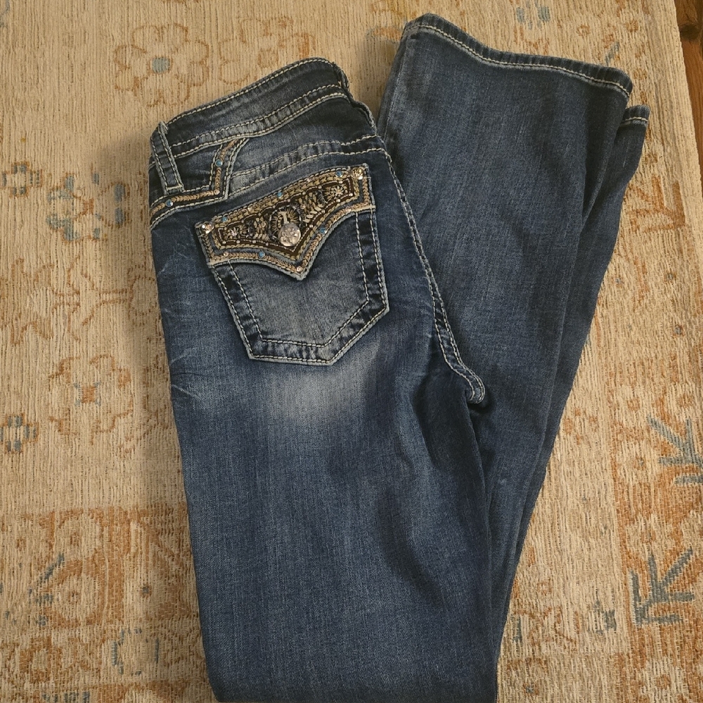 Miss Me Blue Boot Cut Jeans with Embellished Pockets